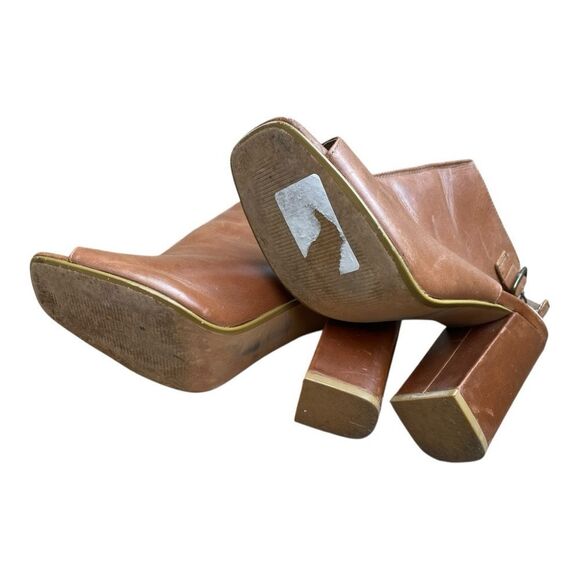 Steve Madden Brown Leather Peep-Toe Heel Booties Size 8.5 Slingback Classic - Picture 7 of 7